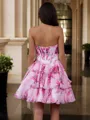 Stunning A-line Sweetheart Cascading Ruffles Short/Mini Chiffon Corset Homecoming Dress