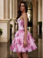 Stunning A-line Sweetheart Cascading Ruffles Short/Mini Chiffon Corset Homecoming Dress