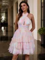 Splendid A-line Halter Cascading Ruffles Short/Mini Homecoming Dress