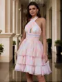 Splendid A-line Halter Cascading Ruffles Short/Mini Homecoming Dress