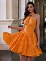 Breathtaking A-line Halter Rhinestone Short/Mini Taffeta Corset Homecoming Dress