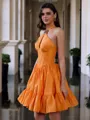 Breathtaking A-line Halter Rhinestone Short/Mini Taffeta Corset Homecoming Dress