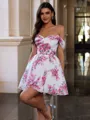 Gorgeous A-line Sweetheart 1/2 Sleeves Pleated Short/Mini Chiffon Corset Homecoming Dress