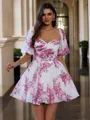 Gorgeous A-line Sweetheart 1/2 Sleeves Pleated Short/Mini Chiffon Corset Homecoming Dress