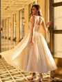 Striking A-line Straps Rhinestone Ankle-Length Corset Homecoming Dress