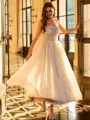 Striking A-line Straps Rhinestone Ankle-Length Corset Homecoming Dress