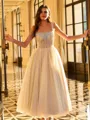 Striking A-line Straps Rhinestone Ankle-Length Corset Homecoming Dress
