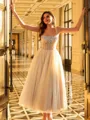 Striking A-line Straps Rhinestone Ankle-Length Corset Homecoming Dress