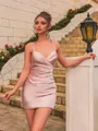 Luxurious Sheath Silk Like Satin Pleated V-Neck Sleeveless Short/Mini Homecoming Dress