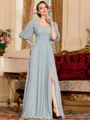 Elegant A-Line Chiffon Ruched V-Neck 1/2 Sleeves Floor-Length Mother of the Bride Dress