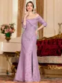 Sophisticated Sheath Satin Lace Off-the-Shoulder 3/4 Sleeves Floor-Length Mother of the Bride Dress
