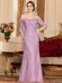 Sophisticated Sheath Satin Lace Off-the-Shoulder 3/4 Sleeves Floor-Length Mother of the Bride Dress