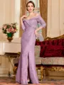Sophisticated Sheath Satin Lace Off-the-Shoulder 3/4 Sleeves Floor-Length Mother of the Bride Dress