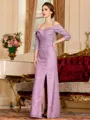 Sophisticated Sheath Satin Lace Off-the-Shoulder 3/4 Sleeves Floor-Length Mother of the Bride Dress