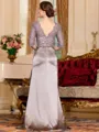 Graceful A-Line Satin Lace V-Neck 3/4 Sleeves Sweep Train Mother of the Bride Dress