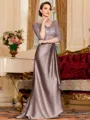 Graceful A-Line Satin Lace V-Neck 3/4 Sleeves Sweep Train Mother of the Bride Dress