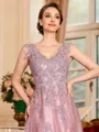 Regal A-Line Tulle Applique V-Neck Sleeveless Floor-Length Mother Of The Bride Dress