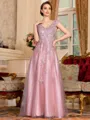 Regal A-Line Tulle Applique V-Neck Sleeveless Floor-Length Mother Of The Bride Dress