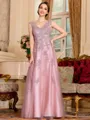 Regal A-Line Tulle Applique V-Neck Sleeveless Floor-Length Mother Of The Bride Dress