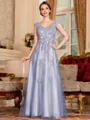 Regal A-Line Tulle Applique V-Neck Sleeveless Floor-Length Mother Of The Bride Dress