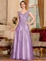 Regal A-Line Tulle Applique V-Neck Sleeveless Floor-Length Mother Of The Bride Dress
