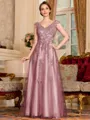 Regal A-Line Tulle Applique V-Neck Sleeveless Floor-Length Mother Of The Bride Dress