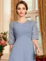 Impeccable A-Line Chiffon Lace Scoop 1/2 Sleeves Tea-Length Mother of the Bride Dress