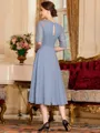Impeccable A-Line Chiffon Lace Scoop 1/2 Sleeves Tea-Length Mother of the Bride Dress