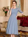 Impeccable A-Line Chiffon Lace Scoop 1/2 Sleeves Tea-Length Mother of the Bride Dress