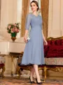 Impeccable A-Line Chiffon Lace Scoop 1/2 Sleeves Tea-Length Mother of the Bride Dress
