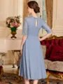Impeccable A-Line Chiffon Lace Scoop 1/2 Sleeves Tea-Length Mother of the Bride Dress
