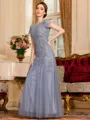 Classy A-Line Tulle Lace Scoop Short Sleeves Floor-Length Mother of the Bride Dress