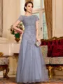 Classy A-Line Tulle Lace Scoop Short Sleeves Floor-Length Mother of the Bride Dress