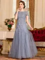 Classy A-Line Tulle Lace Scoop Short Sleeves Floor-Length Mother of the Bride Dress