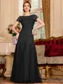 Classy A-Line Tulle Lace Scoop Short Sleeves Floor-Length Mother of the Bride Dress