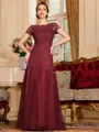 Classy A-Line Tulle Lace Scoop Short Sleeves Floor-Length Mother of the Bride Dress