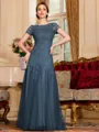 Classy A-Line Tulle Lace Scoop Short Sleeves Floor-Length Mother of the Bride Dress