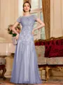 Classy A-Line Tulle Lace Scoop Short Sleeves Floor-Length Mother of the Bride Dress