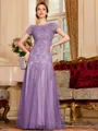 Classy A-Line Tulle Lace Scoop Short Sleeves Floor-Length Mother of the Bride Dress