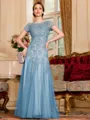Classy A-Line Tulle Lace Scoop Short Sleeves Floor-Length Mother of the Bride Dress