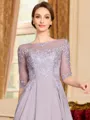 Stunning A-Line Chiffon Lace Scoop 3/4 Sleeves Tea-Length Mother of the Bride Dress