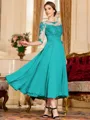 Stunning A-Line Chiffon Lace Scoop 3/4 Sleeves Tea-Length Mother of the Bride Dress