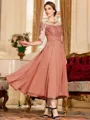 Stunning A-Line Chiffon Lace Scoop 3/4 Sleeves Tea-Length Mother of the Bride Dress