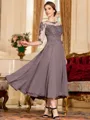Stunning A-Line Chiffon Lace Scoop 3/4 Sleeves Tea-Length Mother of the Bride Dress