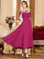 Stunning A-Line Chiffon Lace Scoop 3/4 Sleeves Tea-Length Mother of the Bride Dress