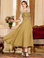 Stunning A-Line Chiffon Lace Scoop 3/4 Sleeves Tea-Length Mother of the Bride Dress