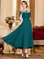 Stunning A-Line Chiffon Lace Scoop 3/4 Sleeves Tea-Length Mother of the Bride Dress