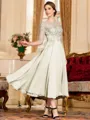 Stunning A-Line Chiffon Lace Scoop 3/4 Sleeves Tea-Length Mother of the Bride Dress