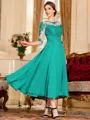 Stunning A-Line Chiffon Lace Scoop 3/4 Sleeves Tea-Length Mother of the Bride Dress