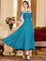 Stunning A-Line Chiffon Lace Scoop 3/4 Sleeves Tea-Length Mother of the Bride Dress